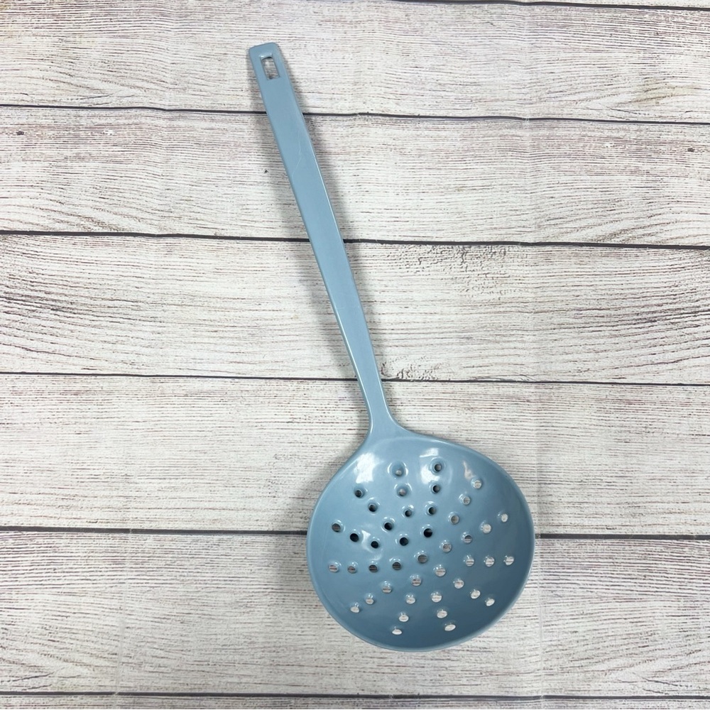 Vintage Blue Melamine Strainer Ladle Skimmer Slotted Spoon Kitchen Utensil